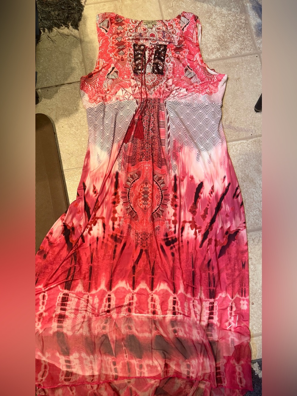 ONE WORLD Pink and Red Patterned Sleeveless Maxi Dress